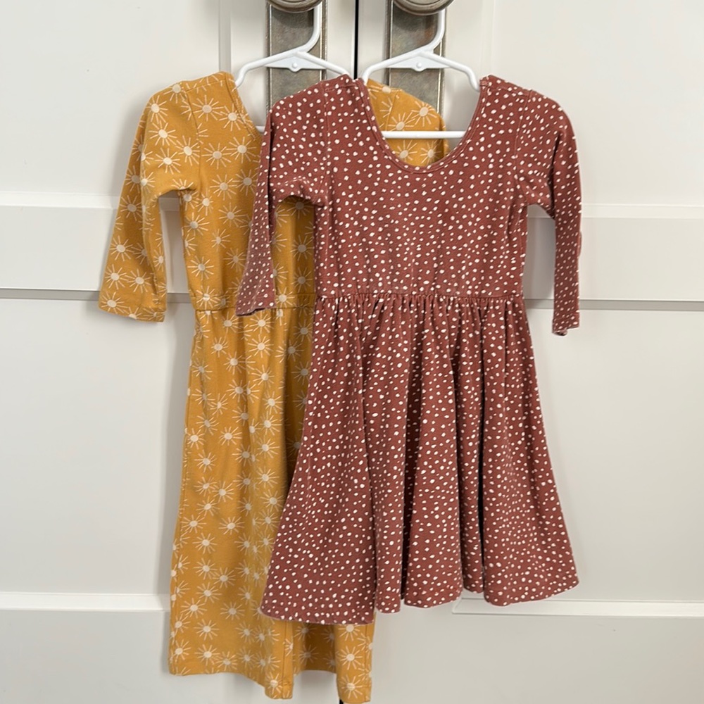Alice & Ames gold cropped playsuit and fawn twirl dress